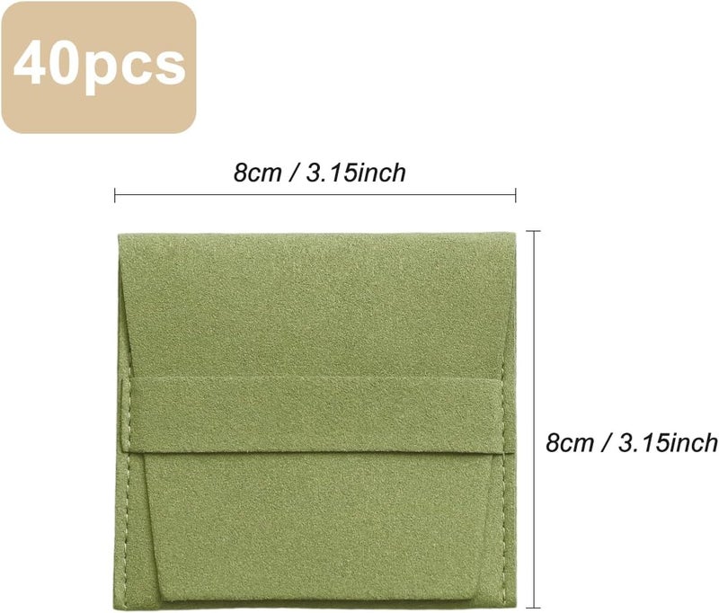 Handmade 40pcs Green Microfiber Jewelry Pouch 8 x 8cm Jewelry Packaging Bag Luxury Gift Fixed Strap Envelope Style Packaging Small Jewelry Gift Bags for Earrings Necklaces Bracelet Ring - Image 2